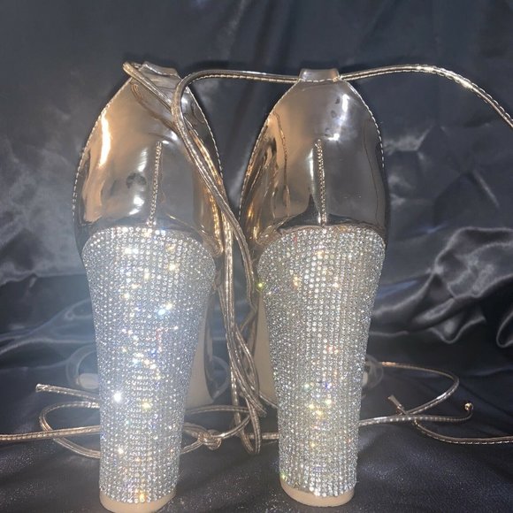 LALA IKAI Rose Gold Wrap Sandals Bling 43 - Picture 3 of 9